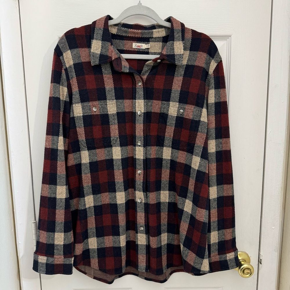 Faherty Burgundy Navy Cream Plaid Button-Down Shirt